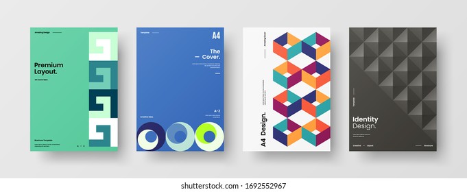 Company identity brochure template collection. Business presentation vector A4 vertical orientation front page mock up set. Corporate report cover abstract geometric illustration design layout bundle.