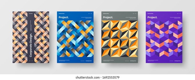 Company identity brochure template collection. Business presentation vector A4 vertical orientation front page mock up set. Corporate report cover abstract geometric illustration design layout bundle.