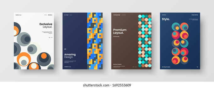 Company identity brochure template collection. Business presentation vector A4 vertical orientation front page mock up set. Corporate report cover abstract geometric illustration design layout bundle.