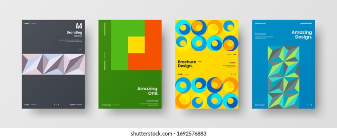 Company identity brochure template collection. Business presentation vector A4 vertical orientation front page mock up set. Corporate report cover abstract geometric illustration design layout bundle.