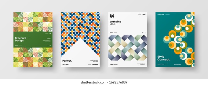 Company identity brochure template collection. Business presentation vector A4 vertical orientation front page mock up set. Corporate report cover abstract geometric illustration design layout bundle.