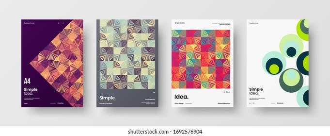 Company identity brochure template collection. Business presentation vector A4 vertical orientation front page mock up set. Corporate report cover abstract geometric illustration design layout bundle.