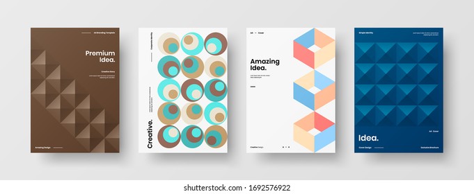 Company identity brochure template collection. Business presentation vector A4 vertical orientation front page mock up set. Corporate report cover abstract geometric illustration design layout bundle.