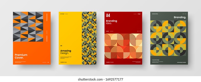 Company identity brochure template collection. Business presentation vector A4 vertical orientation front page mock up set. Corporate report cover abstract geometric illustration design layout bundle.