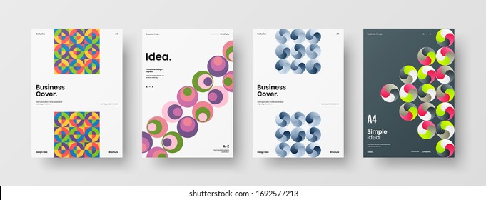 Company identity brochure template collection. Business presentation vector A4 vertical orientation front page mock up set. Corporate report cover abstract geometric illustration design layout bundle.