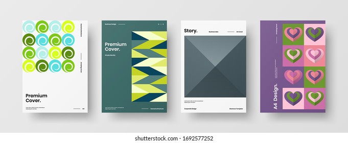 Company identity brochure template collection. Business presentation vector A4 vertical orientation front page mock up set. Corporate report cover abstract geometric illustration design layout bundle.