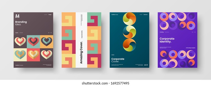 Company identity brochure template collection. Business presentation vector A4 vertical orientation front page mock up set. Corporate report cover abstract geometric illustration design layout bundle.