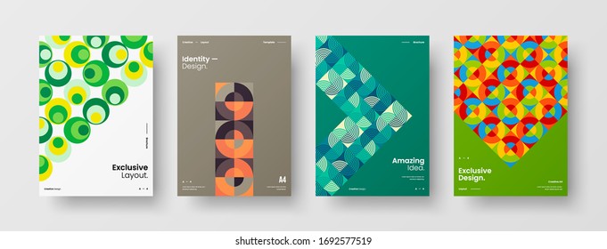 Company identity brochure template collection. Business presentation vector A4 vertical orientation front page mock up set. Corporate report cover abstract geometric illustration design layout bundle.