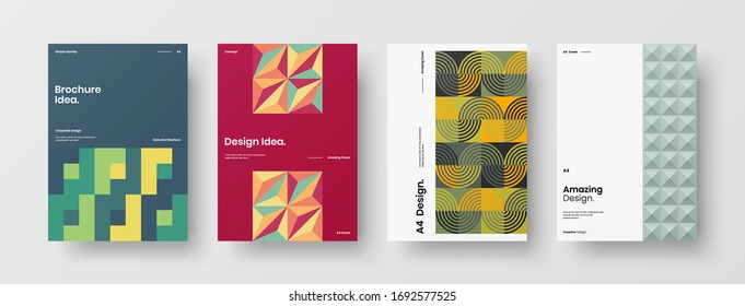 Company identity brochure template collection. Business presentation vector A4 vertical orientation front page mock up set. Corporate report cover abstract geometric illustration design layout bundle.