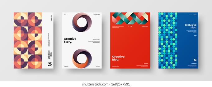 Company identity brochure template collection. Business presentation vector A4 vertical orientation front page mock up set. Corporate report cover abstract geometric illustration design layout bundle.