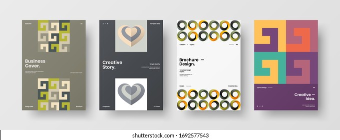 Company identity brochure template collection. Business presentation vector A4 vertical orientation front page mock up set. Corporate report cover abstract geometric illustration design layout bundle.
