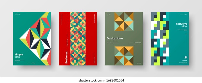 Company identity brochure template collection. Business presentation vector A4 vertical orientation front page mock up set. Corporate report cover abstract geometric illustration design layout bundle.