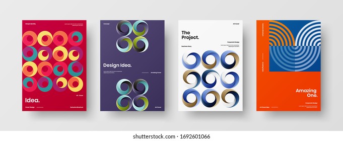 Company identity brochure template collection. Business presentation vector A4 vertical orientation front page mock up set. Corporate report cover abstract geometric illustration design layout bundle.