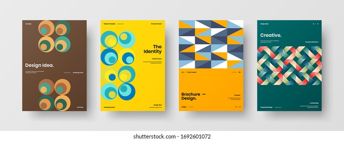 Company identity brochure template collection. Business presentation vector A4 vertical orientation front page mock up set. Corporate report cover abstract geometric illustration design layout bundle.