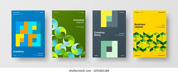 Company identity brochure template collection. Business presentation vector A4 vertical orientation front page mock up set. Corporate report cover abstract geometric illustration design layout bundle.