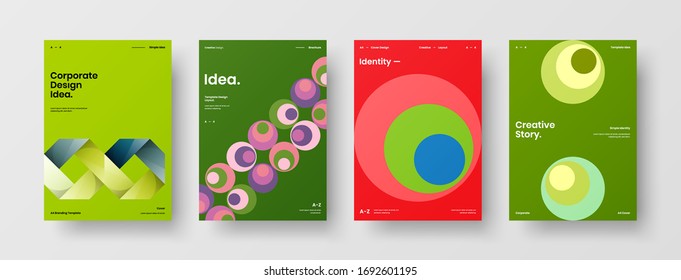 Company identity brochure template collection. Business presentation vector A4 vertical orientation front page mock up set. Corporate report cover abstract geometric illustration design layout bundle.