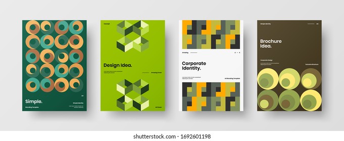 Company identity brochure template collection. Business presentation vector A4 vertical orientation front page mock up set. Corporate report cover abstract geometric illustration design layout bundle.