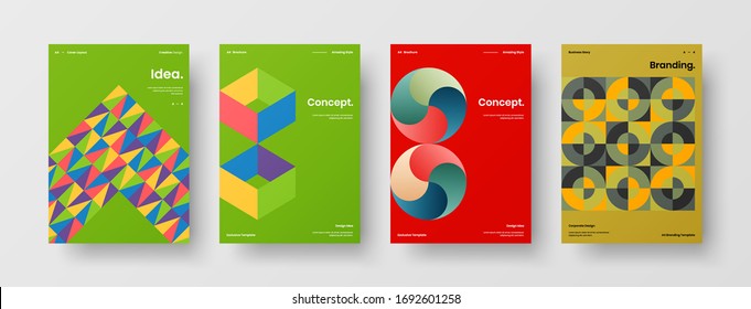 Company identity brochure template collection. Business presentation vector A4 vertical orientation front page mock up set. Corporate report cover abstract geometric illustration design layout bundle.