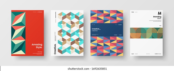 Company identity brochure template collection. Business presentation vector A4 vertical orientation front page mock up set. Corporate report cover abstract geometric illustration design layout bundle.