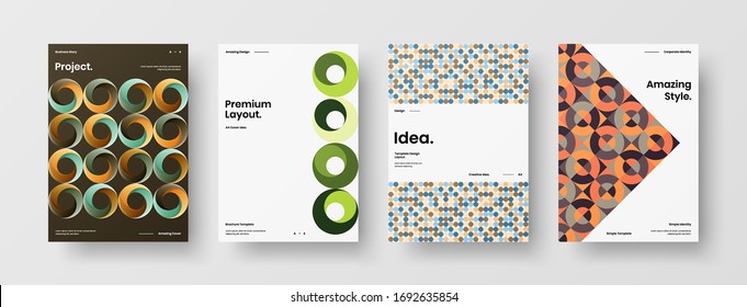 Company identity brochure template collection. Business presentation vector A4 vertical orientation front page mock up set. Corporate report cover abstract geometric illustration design layout bundle.