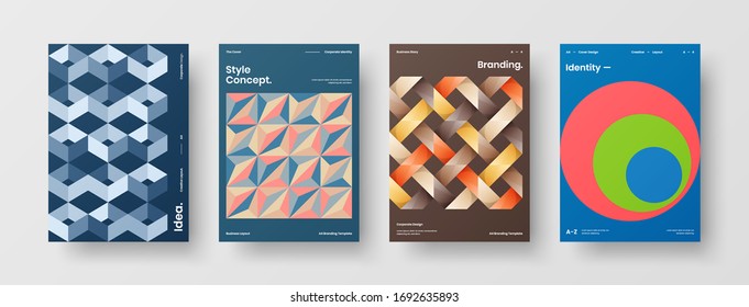 Company identity brochure template collection. Business presentation vector A4 vertical orientation front page mock up set. Corporate report cover abstract geometric illustration design layout bundle.