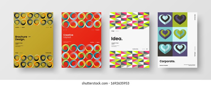 Company identity brochure template collection. Business presentation vector A4 vertical orientation front page mock up set. Corporate report cover abstract geometric illustration design layout bundle.