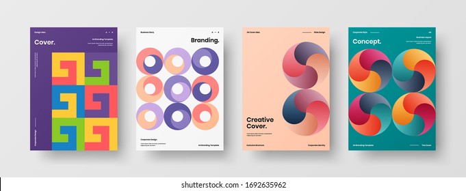 Company identity brochure template collection. Business presentation vector A4 vertical orientation front page mock up set. Corporate report cover abstract geometric illustration design layout bundle.