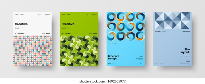 Company identity brochure template collection. Business presentation vector A4 vertical orientation front page mock up set. Corporate report cover abstract geometric illustration design layout bundle.