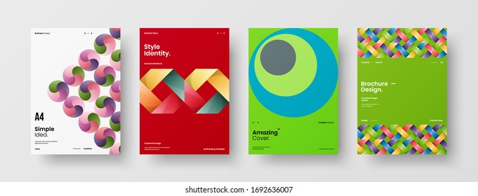 Company identity brochure template collection. Business presentation vector A4 vertical orientation front page mock up set. Corporate report cover abstract geometric illustration design layout bundle.