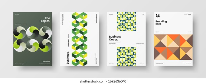Company identity brochure template collection. Business presentation vector A4 vertical orientation front page mock up set. Corporate report cover abstract geometric illustration design layout bundle.