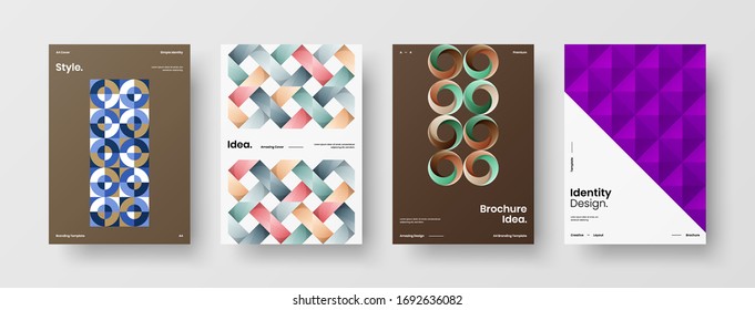 Company identity brochure template collection. Business presentation vector A4 vertical orientation front page mock up set. Corporate report cover abstract geometric illustration design layout bundle.