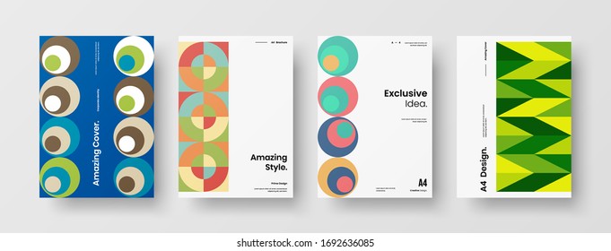Company identity brochure template collection. Business presentation vector A4 vertical orientation front page mock up set. Corporate report cover abstract geometric illustration design layout bundle.
