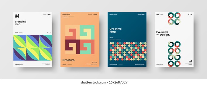 Company identity brochure template collection. Business presentation vector A4 vertical orientation front page mock up set. Corporate report cover abstract geometric illustration design layout bundle.