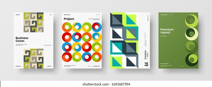 Company identity brochure template collection. Business presentation vector A4 vertical orientation front page mock up set. Corporate report cover abstract geometric illustration design layout bundle.