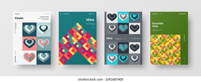 Company identity brochure template collection. Business presentation vector A4 vertical orientation front page mock up set. Corporate report cover abstract geometric illustration design layout bundle.