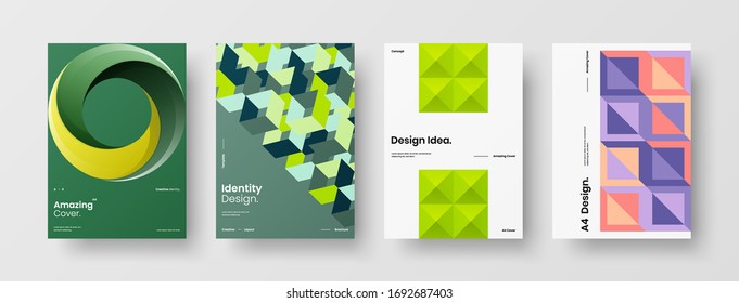 Company identity brochure template collection. Business presentation vector A4 vertical orientation front page mock up set. Corporate report cover abstract geometric illustration design layout bundle.