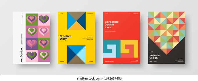 Company identity brochure template collection. Business presentation vector A4 vertical orientation front page mock up set. Corporate report cover abstract geometric illustration design layout bundle.