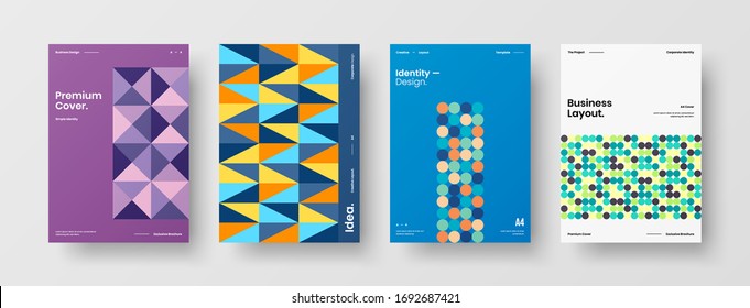 Company identity brochure template collection. Business presentation vector A4 vertical orientation front page mock up set. Corporate report cover abstract geometric illustration design layout bundle.