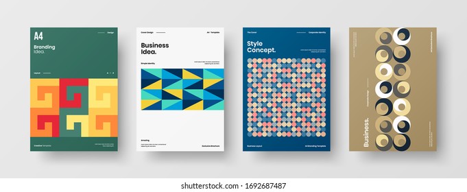 Company identity brochure template collection. Business presentation vector A4 vertical orientation front page mock up set. Corporate report cover abstract geometric illustration design layout bundle.