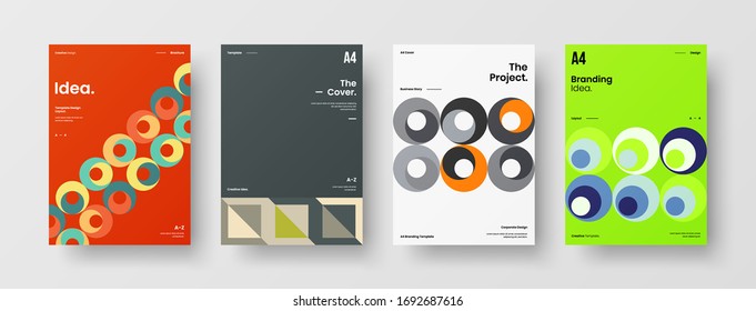 Company identity brochure template collection. Business presentation vector A4 vertical orientation front page mock up set. Corporate report cover abstract geometric illustration design layout bundle.