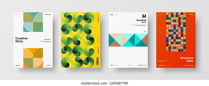 Company identity brochure template collection. Business presentation vector A4 vertical orientation front page mock up set. Corporate report cover abstract geometric illustration design layout bundle.