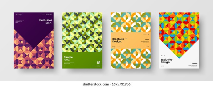 Company identity brochure template collection. Business presentation vector A4 vertical orientation front page mock up set. Corporate report cover abstract geometric illustration design layout bundle.