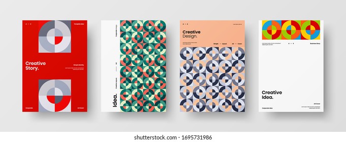 Company identity brochure template collection. Business presentation vector A4 vertical orientation front page mock up set. Corporate report cover abstract geometric illustration design layout bundle.