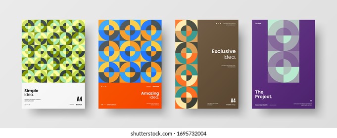 Company identity brochure template collection. Business presentation vector A4 vertical orientation front page mock up set. Corporate report cover abstract geometric illustration design layout bundle.