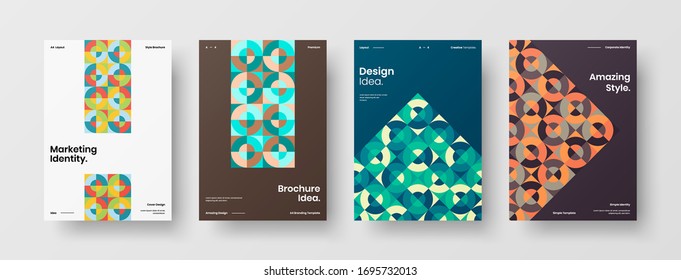 Company identity brochure template collection. Business presentation vector A4 vertical orientation front page mock up set. Corporate report cover abstract geometric illustration design layout bundle.