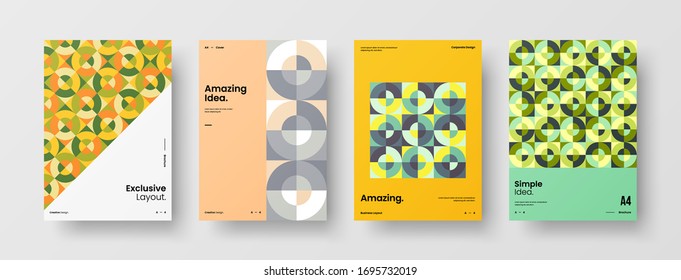 Company identity brochure template collection. Business presentation vector A4 vertical orientation front page mock up set. Corporate report cover abstract geometric illustration design layout bundle.