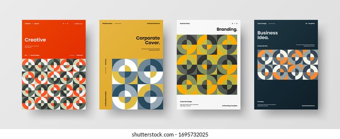 Company identity brochure template collection. Business presentation vector A4 vertical orientation front page mock up set. Corporate report cover abstract geometric illustration design layout bundle.