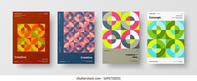Company identity brochure template collection. Business presentation vector A4 vertical orientation front page mock up set. Corporate report cover abstract geometric illustration design layout bundle.
