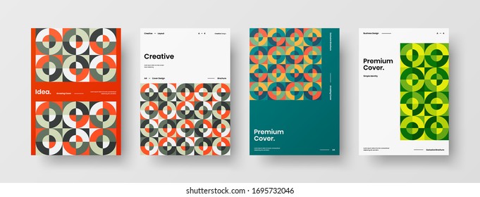 Company identity brochure template collection. Business presentation vector A4 vertical orientation front page mock up set. Corporate report cover abstract geometric illustration design layout bundle.