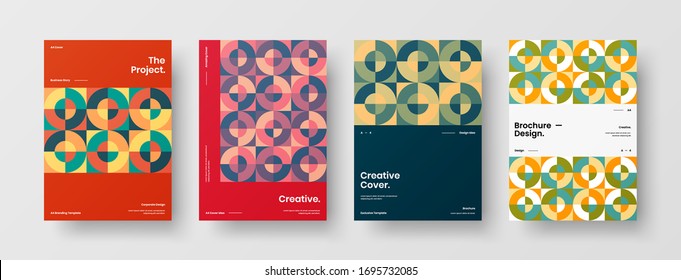 Company identity brochure template collection. Business presentation vector A4 vertical orientation front page mock up set. Corporate report cover abstract geometric illustration design layout bundle.